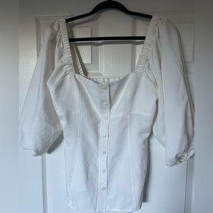 WAYF white blouse top sleeves with square neck, Size L